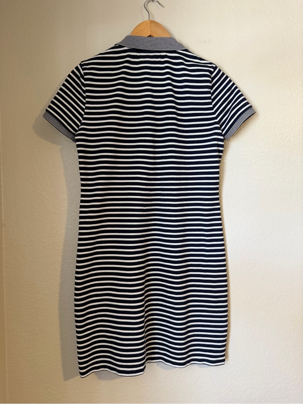 Lacoste Striped Polo Dress EU 40 US 8 Navy White Cotton Preppy Summer Casual - Picture 7 of 9